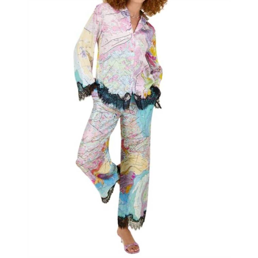 NEW ME369 mila lace printed button down shirt in aerial photograph